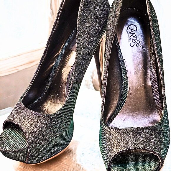 Carlos Bel Aire Platino Platform Green, Purple, and Gold Holographic 6" Peek Toe - Picture 5 of 7